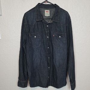 Levi's Indigo Long Sleeve Pearl Snap Western Denim Shirt Size XXL